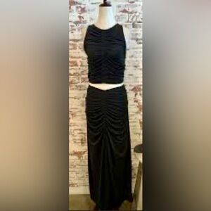 House of Harlow 1960 Black Stretchy Ruched Lined Two-Piece Maxi Skirt Set XS